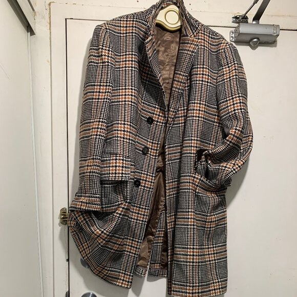 LORO PIANA & C. FABRIC MADE IN ITALY PLAID TWEED TRENCH COATS SIZE L - Picture 7 of 15
